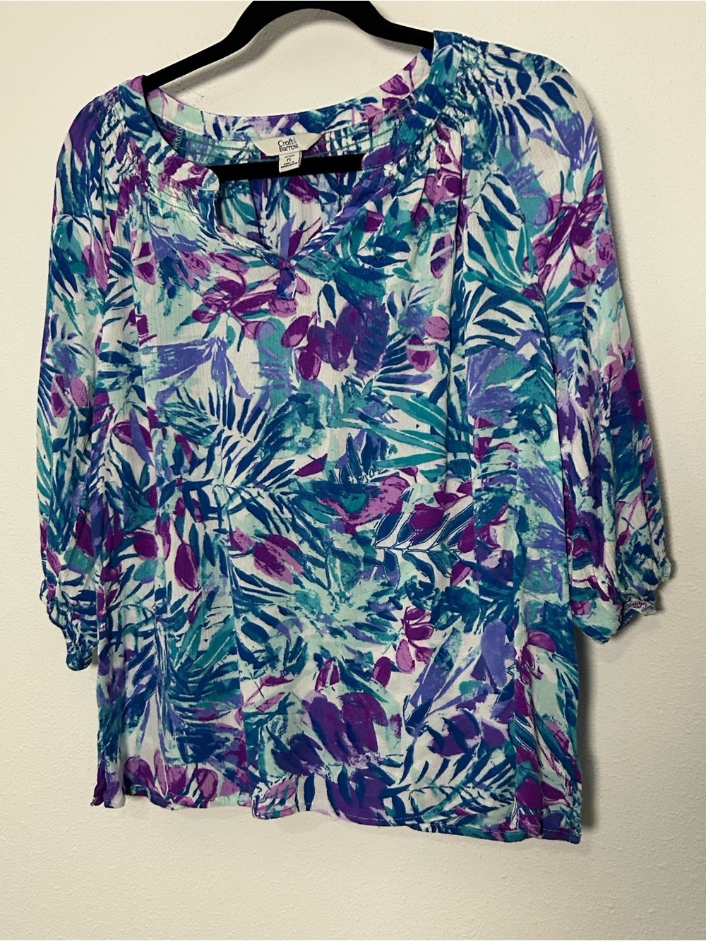 croft & barrow Teal Purple Floral Peasant Blouse
